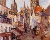 卡米耶毕沙罗 - Sunlight, Afternoon, La Rue de l'Epicerie, Rouen